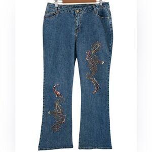 Uniquely Designed Women's Jeans With Embroidered Paisley Sequin Detail Size 12